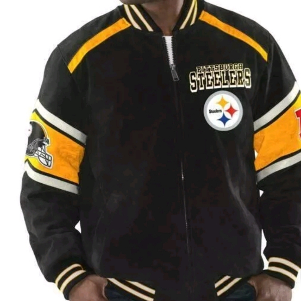 NFL PITTSBURGH STEELERS Suede Full Zip Varsity Jacket GIII XLARGE